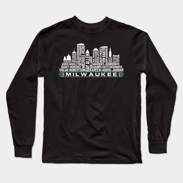 Milwaukee Basketball Team All Time Legends, Denver City Skyline Long Sleeve T-Shirt by Legend Skyline